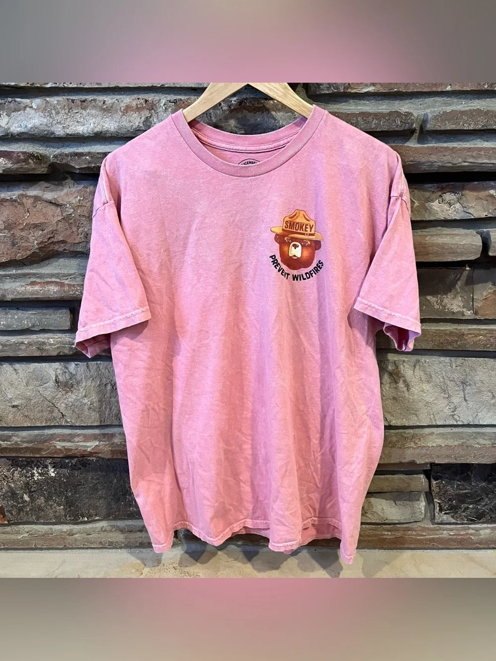 Smokey Bear Prevent Wildfires Pink 100% Cotton Graphic T-Shirt